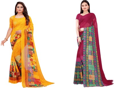 Saadhvi Printed Daily Wear Georgette Saree(Pack of 2, Grey)