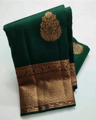 SOFIEFAB Woven, Solid Kanjivaram Pure Silk Saree(Green)