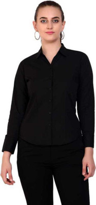 Wingzss Women Solid Formal Black Shirt