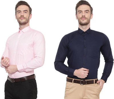 SREY Men Solid Formal Pink Shirt(Pack of 2)