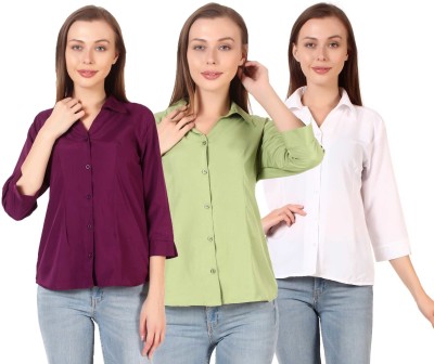 Giggles Women Solid Formal Light Blue Shirt(Pack of 3)