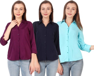 Giggles Women Solid Formal Purple Shirt(Pack of 3)