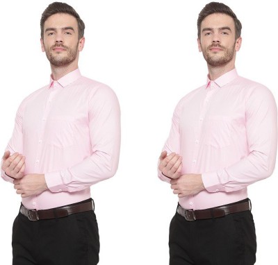 SREY Men Solid Formal Pink Shirt(Pack of 2)