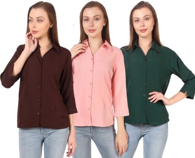 SHANAYA MODA Women Solid Casual Light Blue Shirt(Pack of 3)