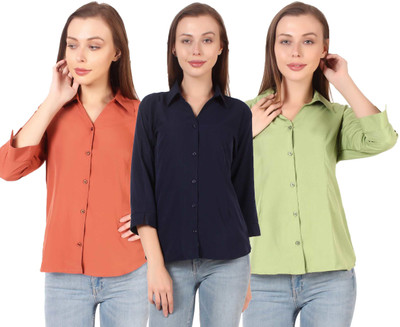SHANAYA MODA Women Solid Formal Orange Shirt(Pack of 3)
