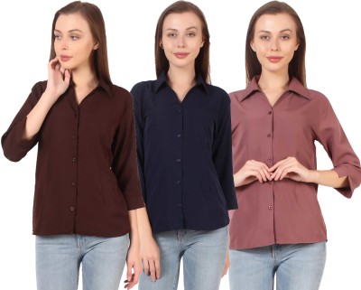 Giggles Women Solid Formal Brown Shirt(Pack of 3)