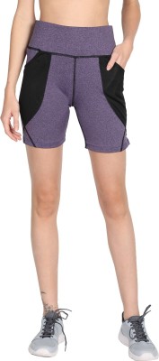 CHKOKKO Solid Women Purple Sports Shorts