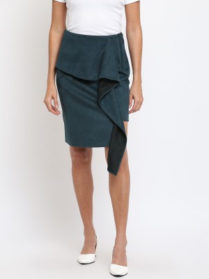 AMMA Solid Women Pencil Dark Green Skirt