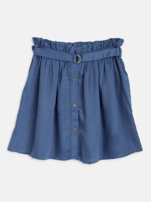 AMMA Solid Girls Flared Blue Skirt