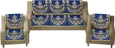 Shivkirpa Cotton Abstract 3+1+1 Seater Sofa Cover(Blue Pack of 10)