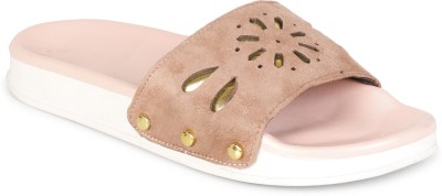 Crab Shoes Women Slides(Beige, Pink , 3)