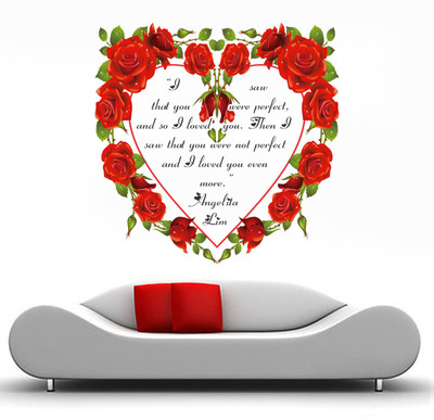 DivineDesigns 61 cm Red Roses and Hearts Self Adhesive Sticker(Pack of 1)