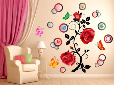 DivineDesigns 61 cm Rose Branches & Swirls Self Adhesive Sticker(Pack of 1)