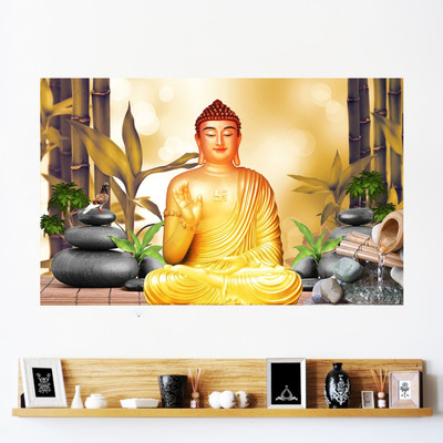 DivineDesigns 61 cm Yellow Gautam Buddha Self Adhesive Sticker(Pack of 1)