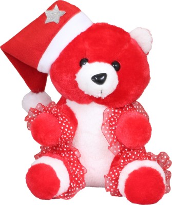 Tickles Soft Stuffed Plush Animal Teddy With Christmas Santa Cap Toy For Kids Room Home Decoration  - 18 cm(Red)