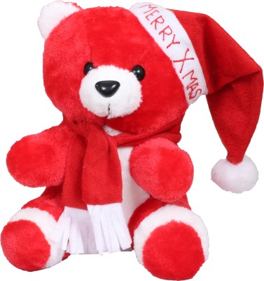 Tickles Soft Stuffed Plush Animal Teddy With Christmas Santa Cap Toy For Kids Room Home Decorations  - 18 cm(Red)