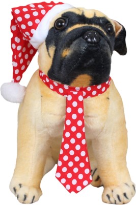 Tickles Soft Stuffed Plush Animal Pug Dog With Santa Cap and Muffler Christmas Toy For Kids Room Home Decoration  - 44 cm(Brown)
