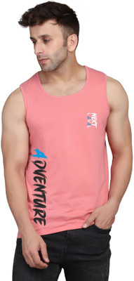 SLOWLORIS Typography Men Round Neck Pink T-Shirt
