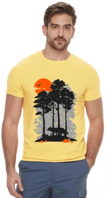 ADRO Printed Men Round Neck Yellow T-Shirt