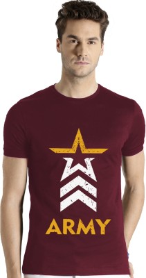 ADRO Printed Men Round Neck Maroon T-Shirt