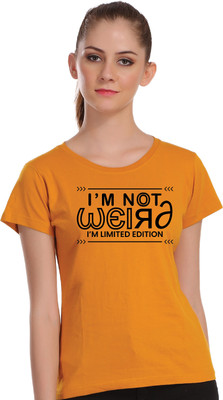 APE Typography Women Round Neck Yellow T-Shirt