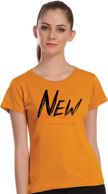 APE Typography Women Round Neck Yellow T-Shirt