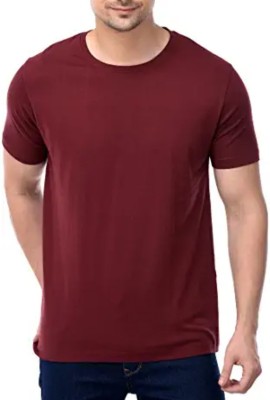 ikra Solid Men Round Neck Maroon T-Shirt