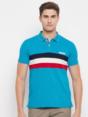 DUKE Striped Men Polo Neck Blue T-Shirt