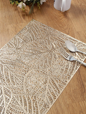 Dakshya Industries Rectangular Pack of 2 Table Placemat(Gold, PVC)