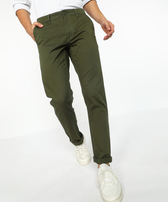 Tapered Men Green Cotton Lycra Blend 