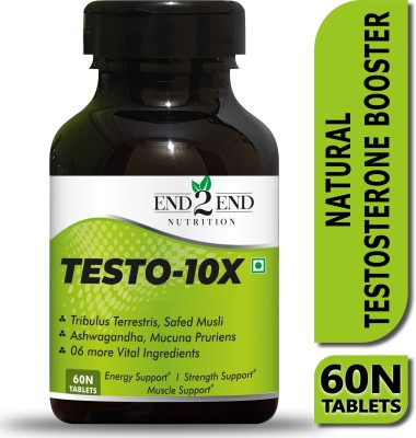 End2End Nutrition Testo-10X Natural Testosterone Booster for Men with 1000mg Tribulus, Ashwagandha(60 Tablets)