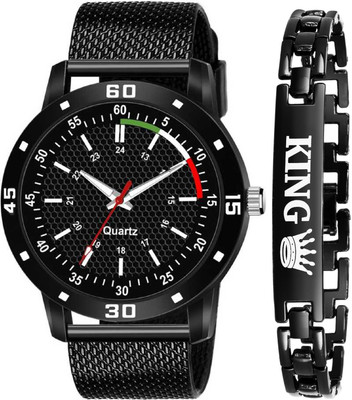 PZOZ STYLISH DIAL- PU STRAP & KING BRACELET COMBO SET FOR MEN Analog Watch Analog Watch  - For Boys