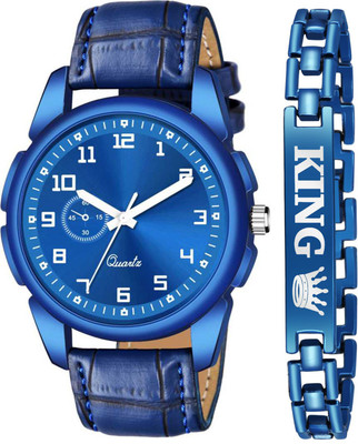 PZOZ STYLISH DIAL- PU STRAP & KING BRACELET COMBO SET FOR MEN Analog Watch Analog Watch  - For Boys