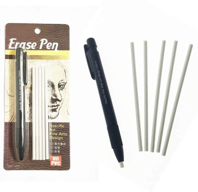 Like it Erase Pen Push Eraser with 5 Refill Non-Toxic Eraser(Set of 5, White, Black)