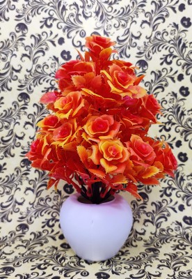 ds Artificial Orange Rose Flower Pot for Tableware Home Decor (pack of 1) Orange Rose Artificial Flower  with Pot(7 inch, Pack of 1, Flower with Basket)