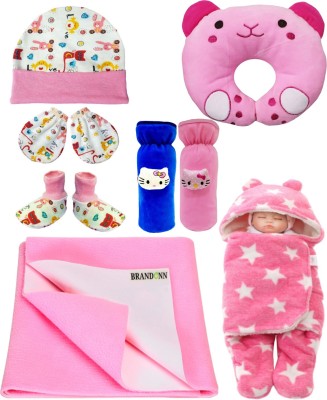 BRANDONN New Born Baby Gift Set Combo Pack For Baby Boys And Baby Girls Pack of 8(Pink Star 2)