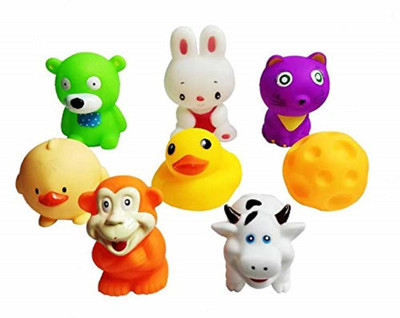 littlewish Colorful Chu Chu Set of 8 Pieces Mix Animal Shape Toy Bath Toy(Multicolor)