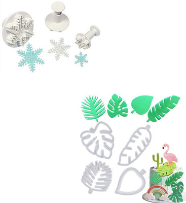 HOMEBAKERS MART Combo of Tropical Leaf Cutter and Snow Flakes Plunger Cookie Cutter(Pack of 2)