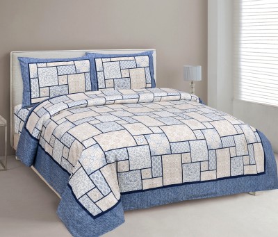 Mafatlal 144 TC Cotton Double Geometric Flat Bedsheet(Pack of 1, Blue)