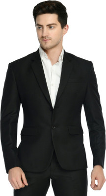 TRULYFEB Solid Single Breasted Formal Men Blazer(Black)