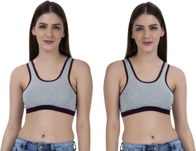 FEMULA Pure Cotton with Lycra Blend Grey Sports Vest Bra for Girls & Women Women Sports Non Padded Bra(Purple, Grey)