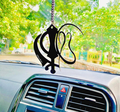 EliteAuto Premium Laser-Cut Khanda with EkOnkar Sikh Rear view Mirror Hanging Ornament Car Hanging Ornament(Pack of 1)