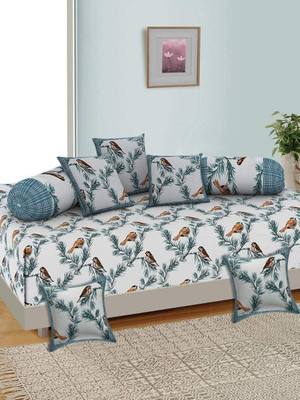AerinArts Cotton Abstract Diwan Set(Blue)