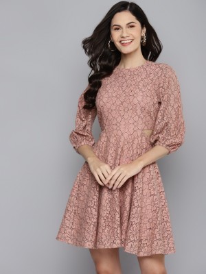 SASSAFRAS Women Fit and Flare Pink Dress