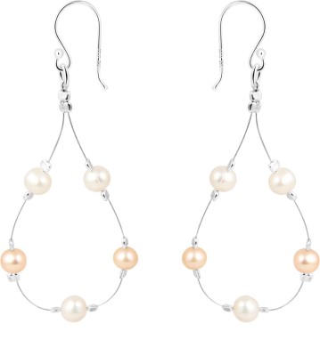 PearlzGallery 925 Sterling Silver White Orange Freshwater Pearl Earrings Pearl Sterling Silver Drops & Danglers