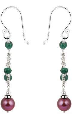 Pearlz Ocean Euphoria Emerald, Pearl Sterling Silver Drops & Danglers