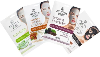 Ayouthveda Face Serum Sheet Mask Combo(Pack of 4) (20g each)(80 g)