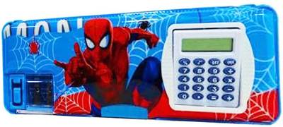 spartone Inbuilt Calculator & Sharpner Spider Man Art Plastic Pencil Box Geometry Box