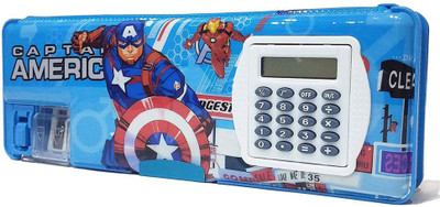 spartone Inbuilt Calculator & Sharpner Avenger Art Plastic Pencil Box Geometry Box(Blue)
