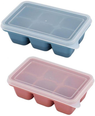 Frackson 2 Pcs Mini Ice Cube Trays for Freezer with Lid Easy Release Silicone Blue, Pink Silicone Ice Cube Tray(Pack of2)